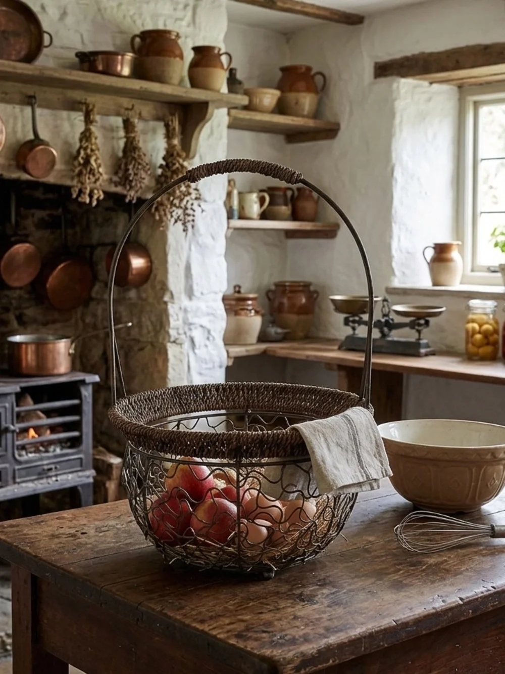Decorative French-style wire storage basket